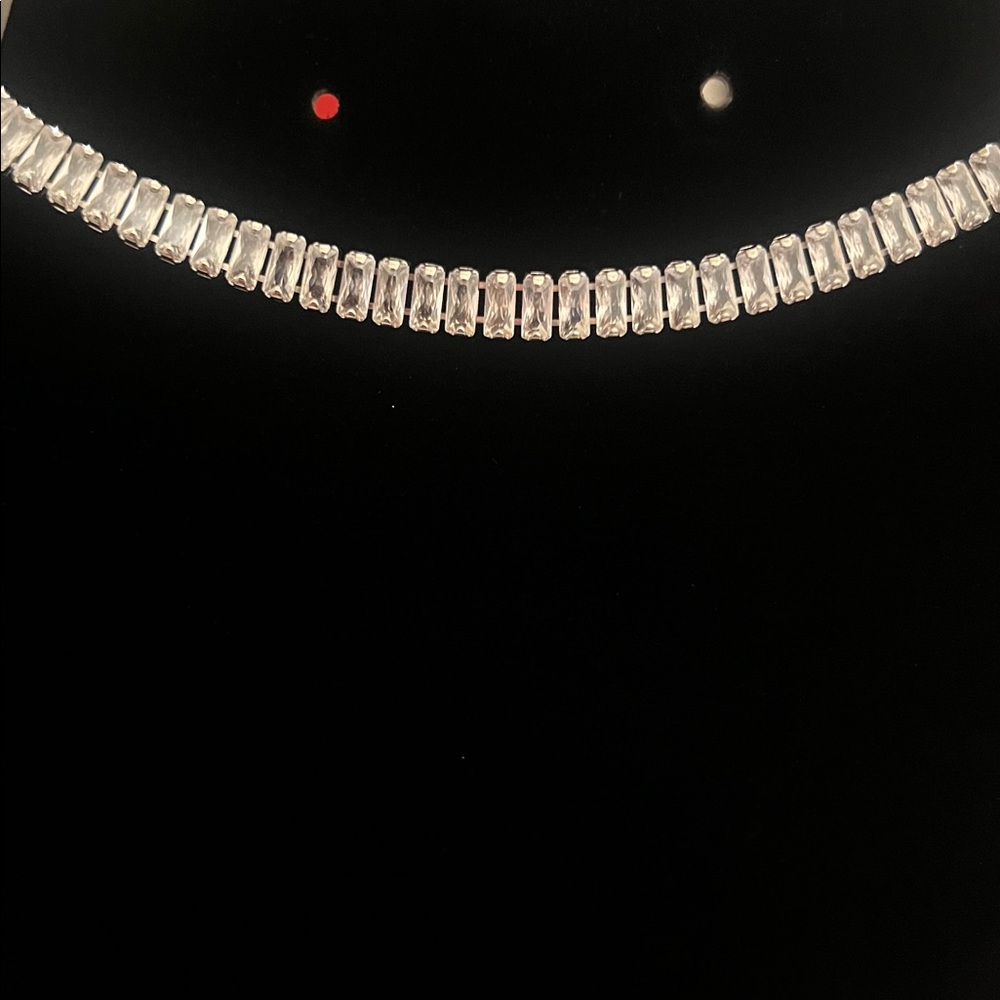 Silver Tone Baguette Rhinestone CZ Choker Necklace - Picture 4 of 5